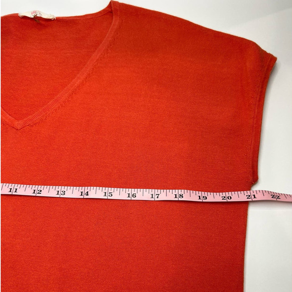 Trina Turk Solid Orange Ribbed Knit Cotton V Neck Mini Tunic Dress Pockets S - Picture 6 of 7